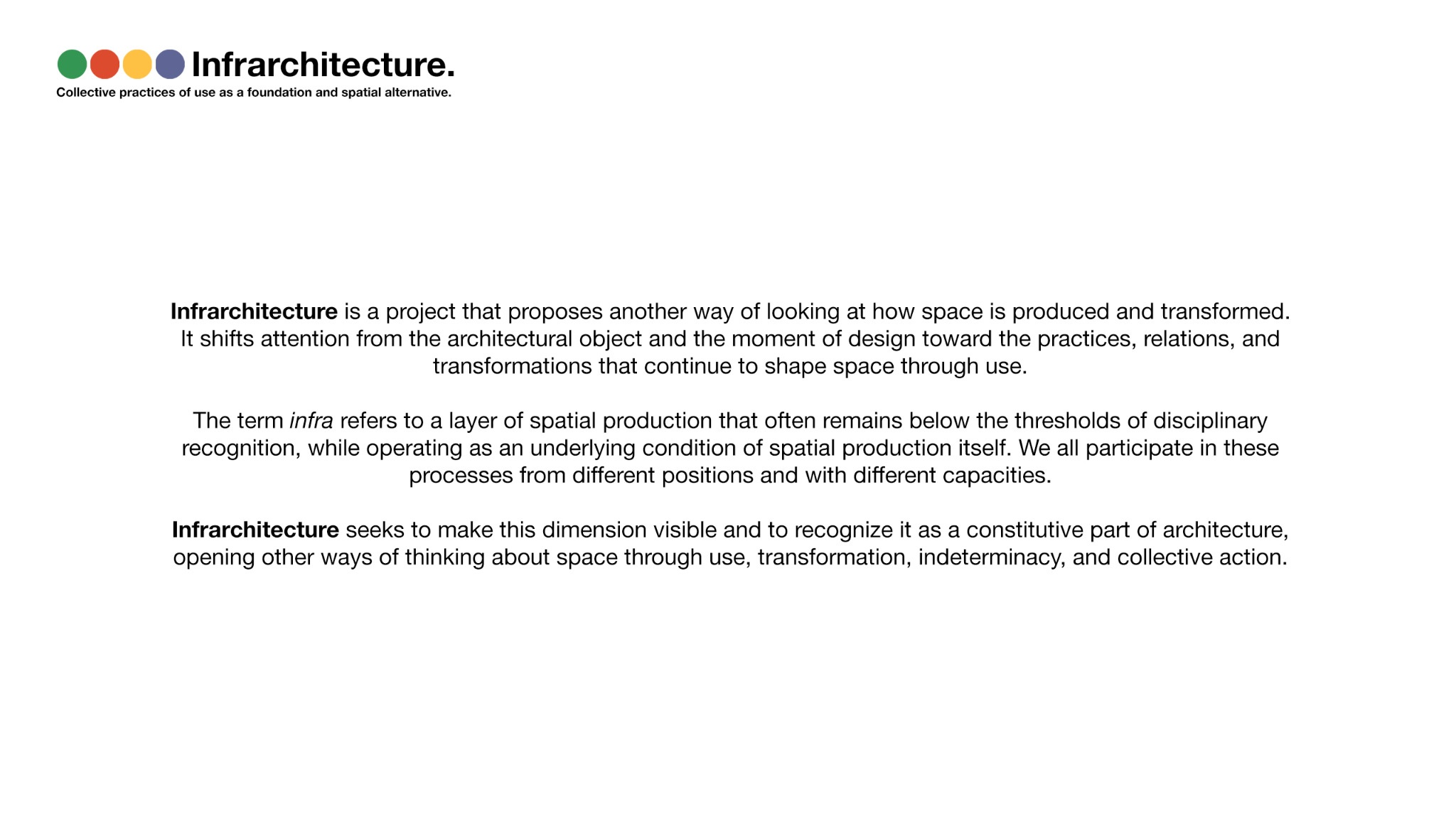 Introductory text about the Infrarchitecture project.